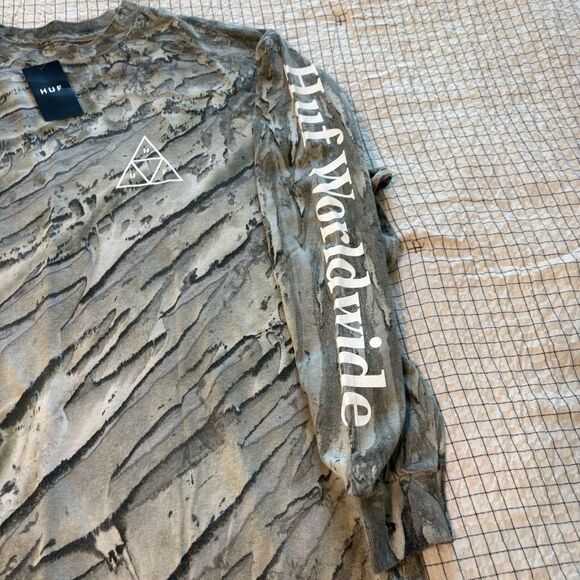 HUF Soho TT Marbel wash black camo Patterned Long Sleeve Men’s Tshirt small - Picture 4 of 10